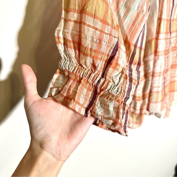 Madewell Wilton Plaid Print Tie-Neck Ruffle Sleeve Silk Blend Top Size Small - Picture 7 of 15